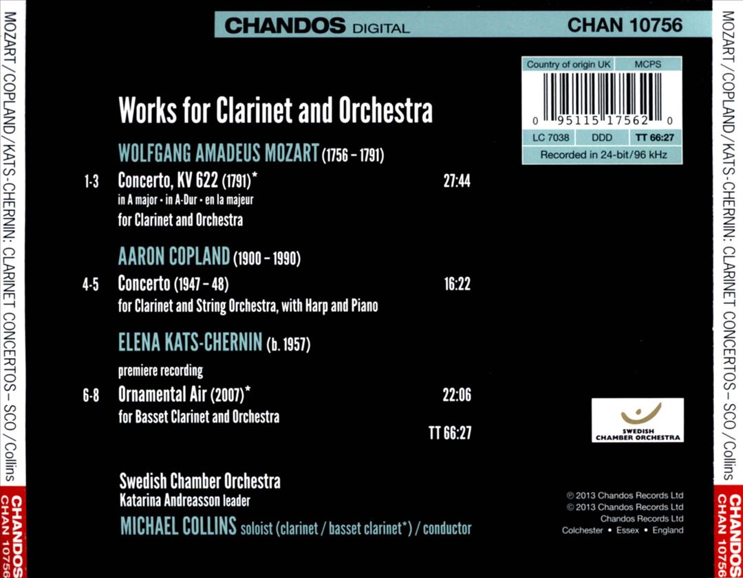 Mozart, Copland, Kats-Chernin: Works for Clarinet and Orchestra cover art