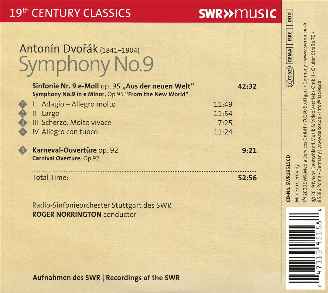 Dvorák: Symphony No. 9; Carnival Overture cover art