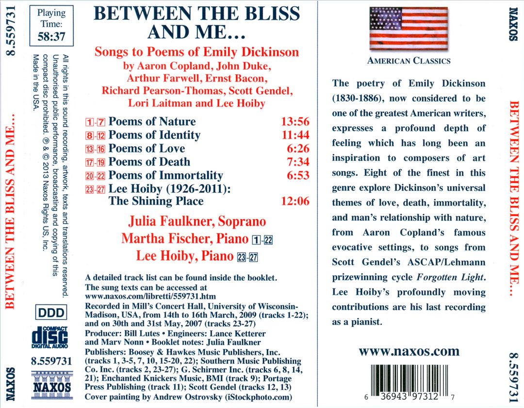 Between the Bliss and Me: Songs to Poems of Emily Dickinson cover art