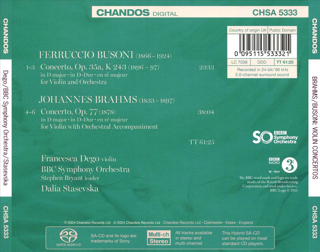 Brahms & Busoni: Violin Concertos cover art