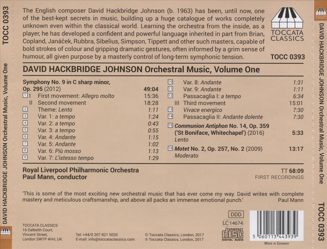 David Hackbridge Johnson: Orchestral Music, Vol. 1 cover art
