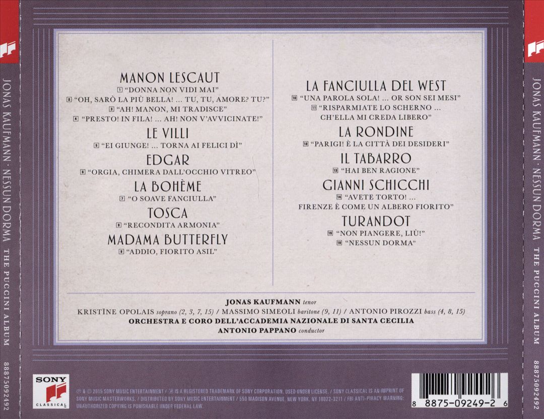 Nessun Dorma: The Puccini Album cover art