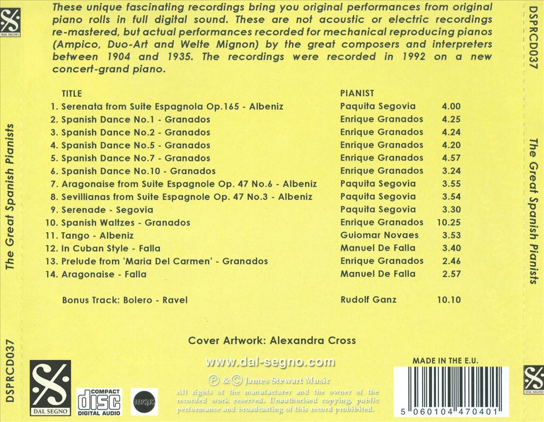 Great Spanish Pianists: The Original Piano Roll Recordings cover art