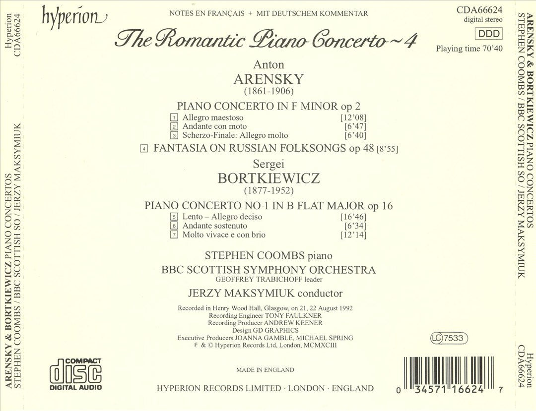 Arensky: Piano Concerto, Op. 2; Fantasia, Op. 48; Bortkiewicz: Piano Concerto No. 1, Op. 16 cover art