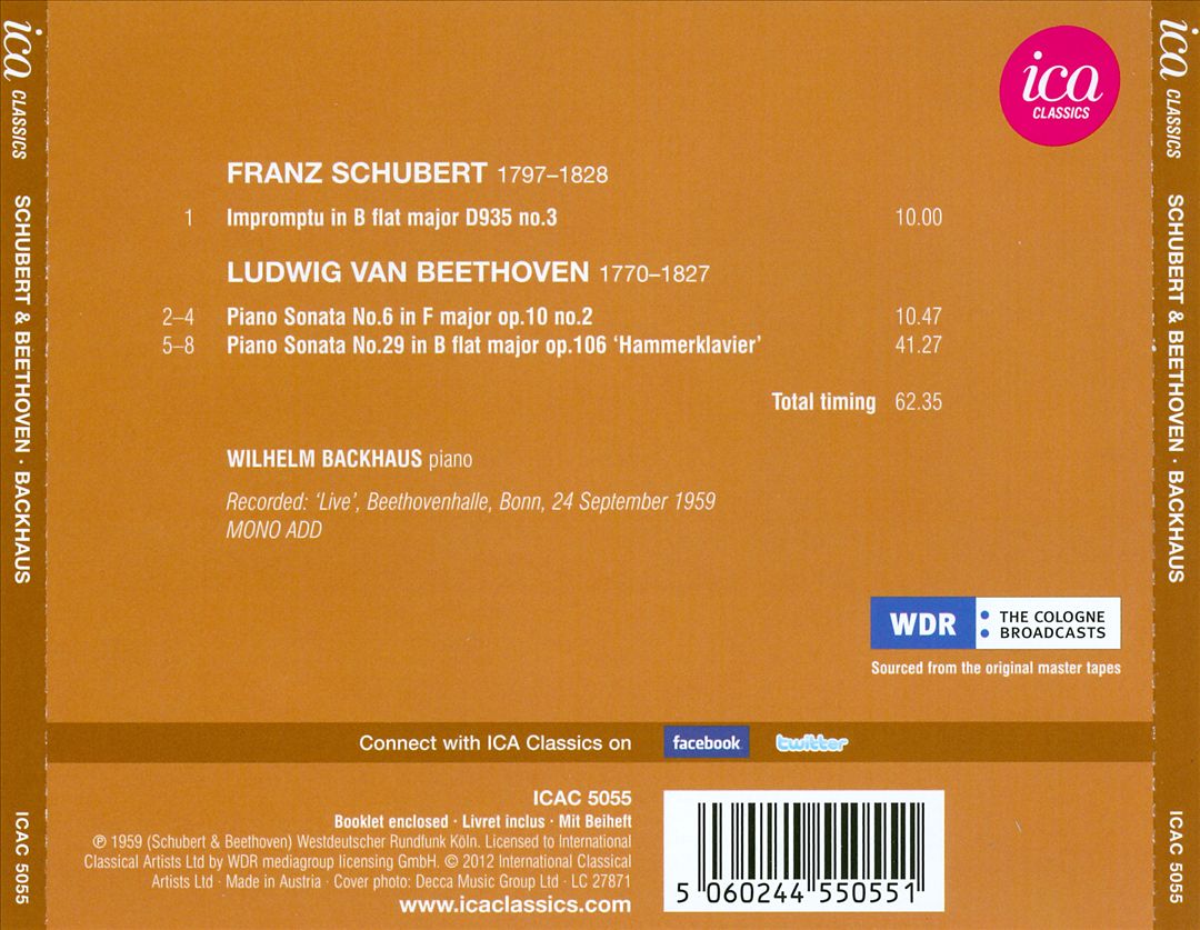 Schubert: Impromptu in B flat; Beethoven: Piano Sonatas Nos. 6 & 29 cover art