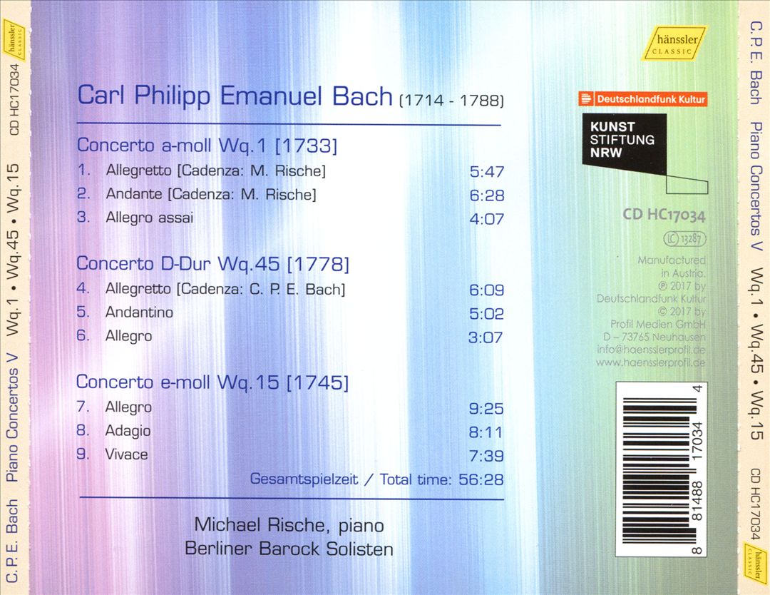 C.P.E. Bach: Piano Concertos, Wq. 1, Wq. 45, Wq. 15 cover art