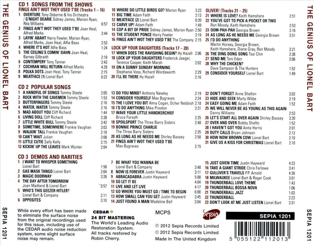 Genius of Lionel Bart: Stage & Pop Songs, Demos & Rarities cover art