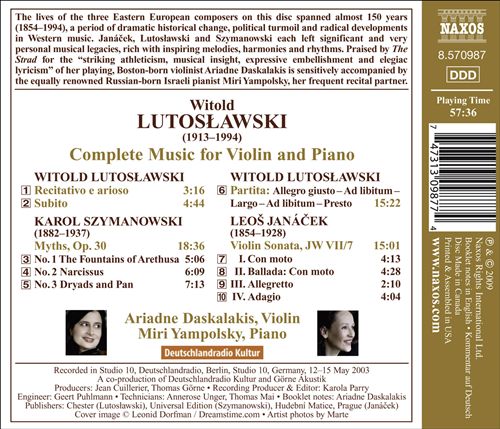 Lutoslawski: Complete Music for Violin and Piano; Szymanowski: Myths; Janácek: Violin Sonata cover art