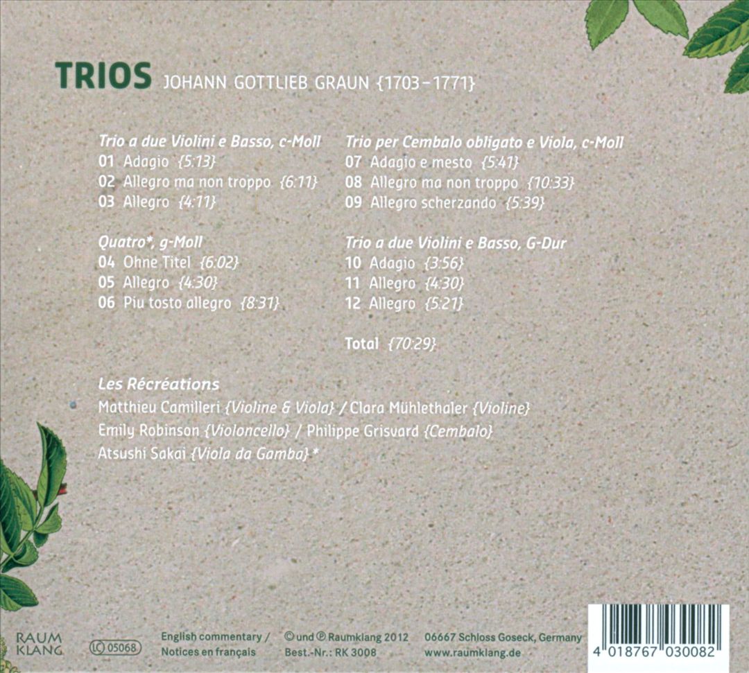 Johann Gottlieb Graun: Trios cover art