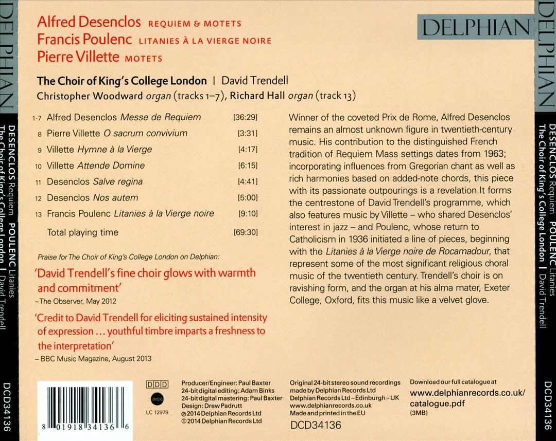 Desenclos: Requiem & Motets; Poulenc: Litanies à la Vierge Noire; Villette: Motets cover art