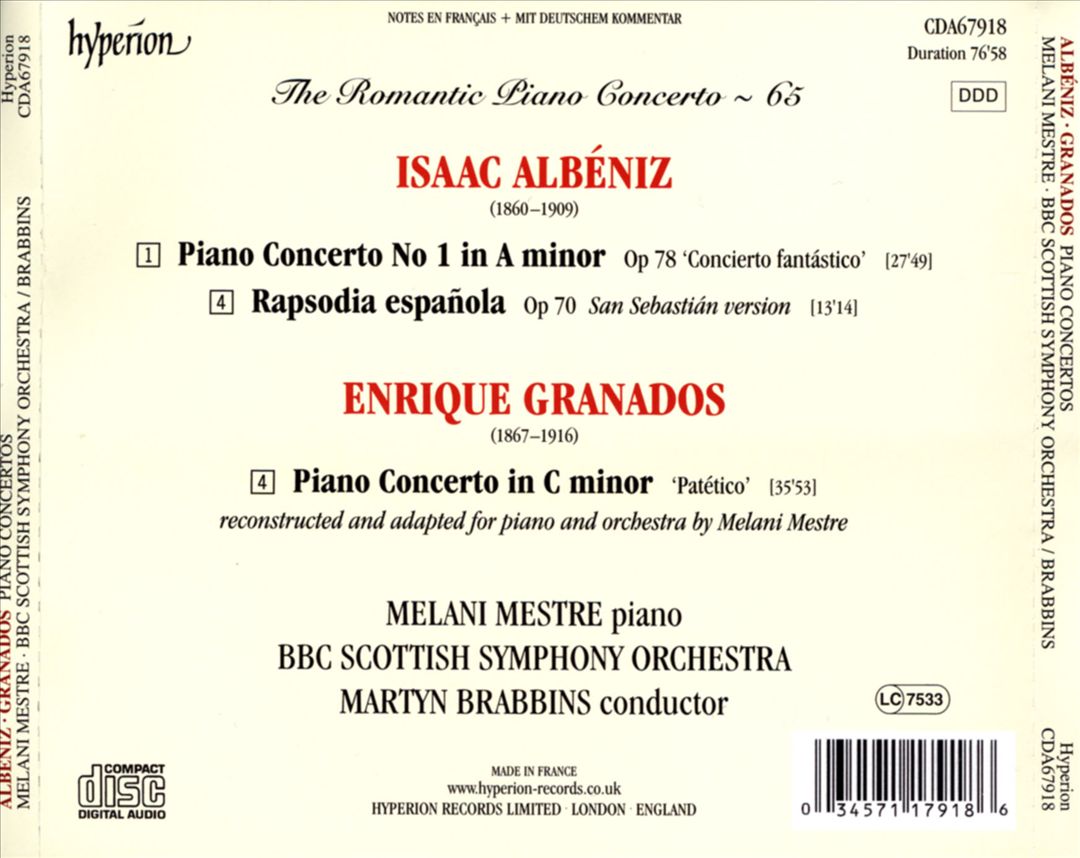 Romantic Piano Concerto, Vol. 65: Albéniz, Granados cover art