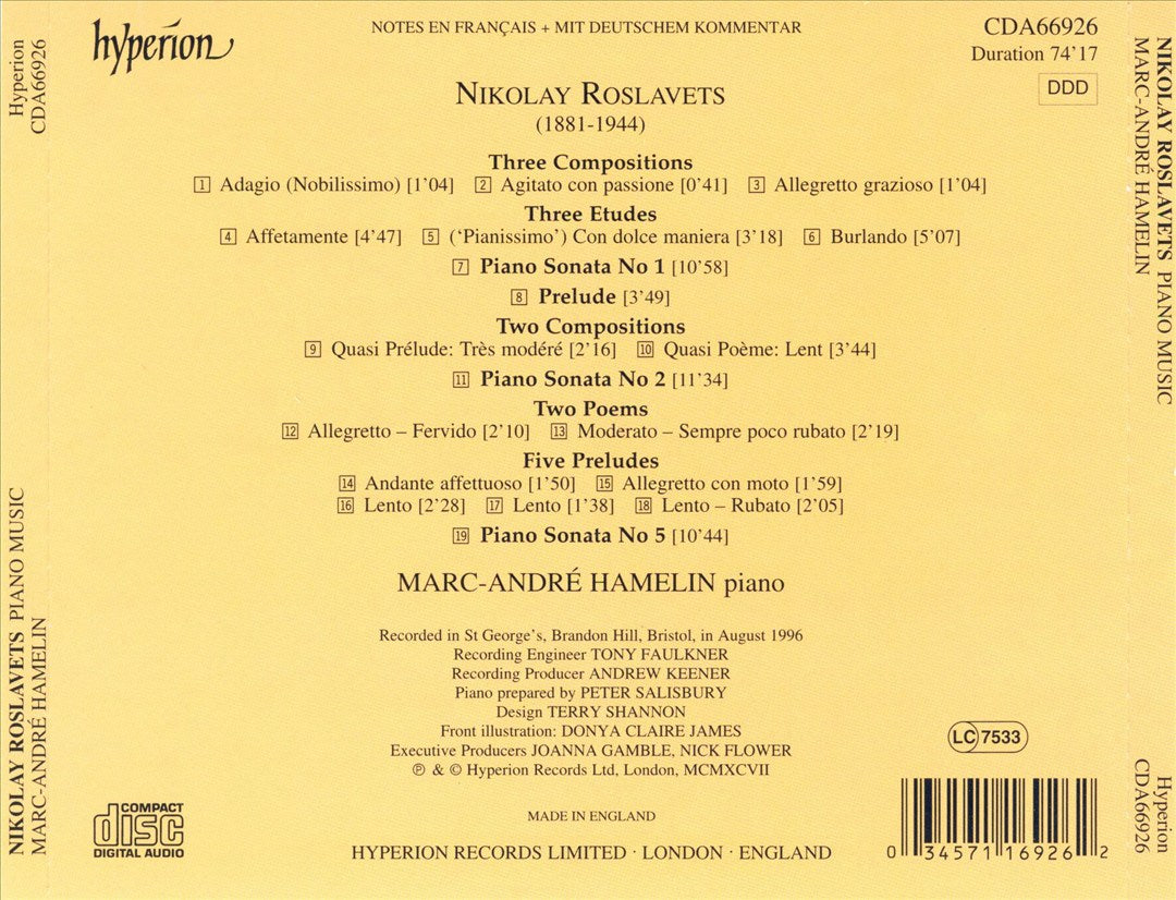 Roslavets: Piano Music cover art