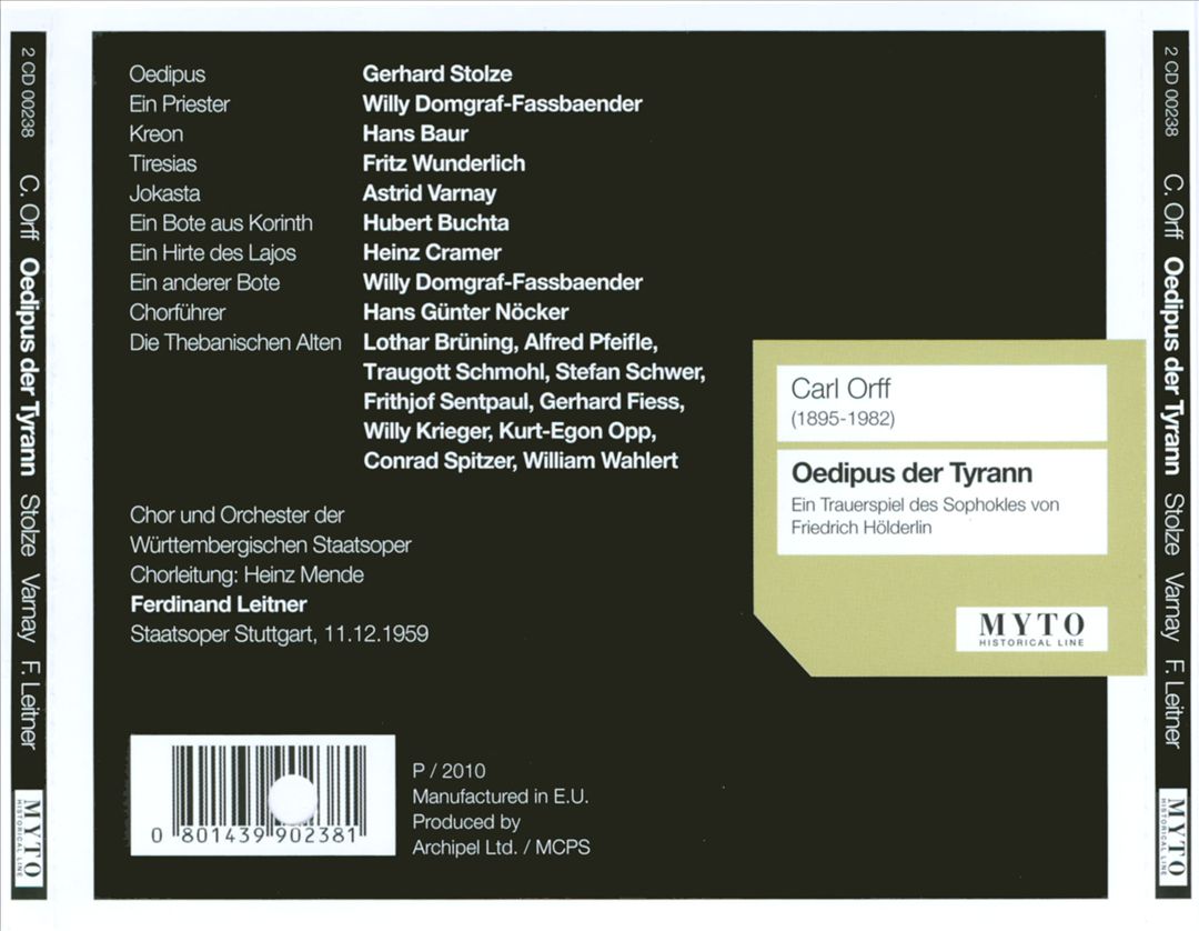 Carl Orff: Oedipus der Tyrann cover art