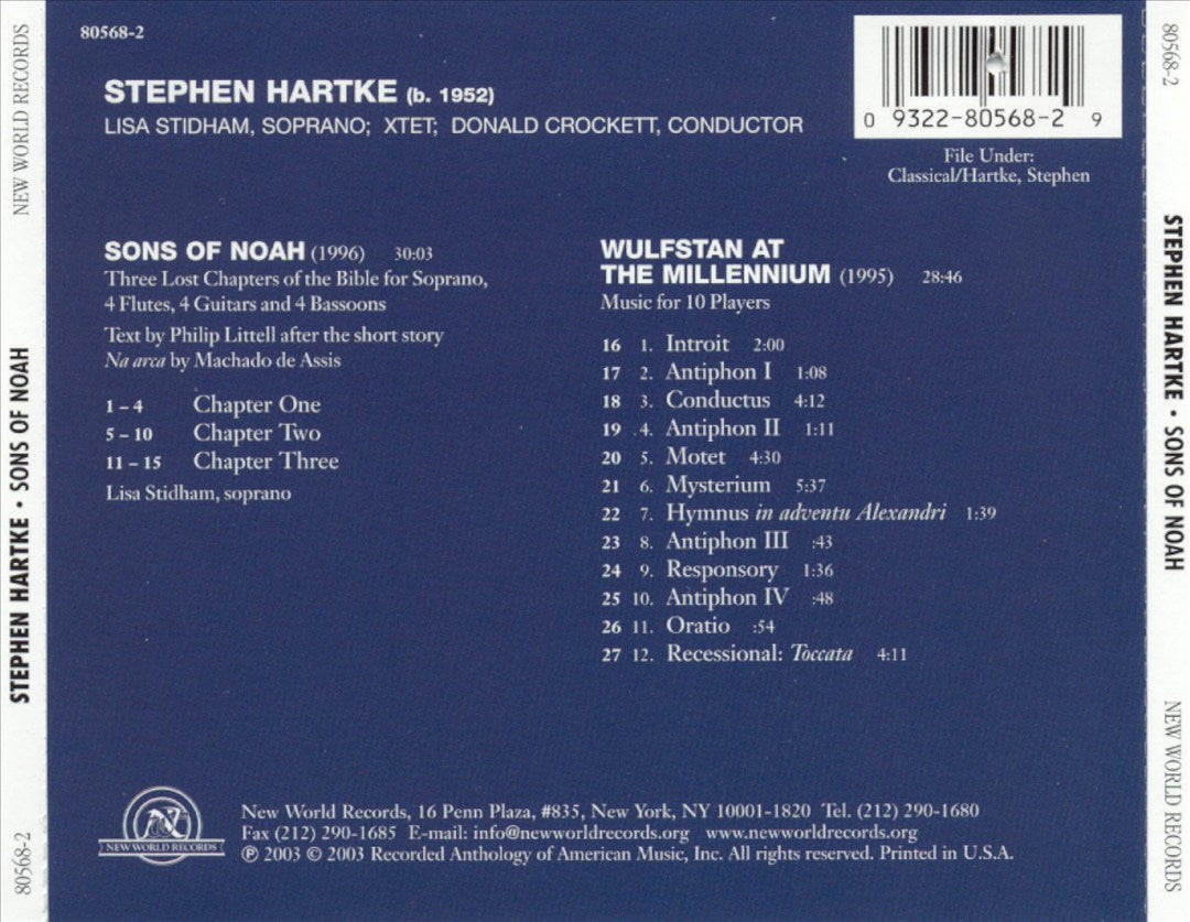Stephen Hartke: Sons of Noah; Wulfstan at the Millennium cover art