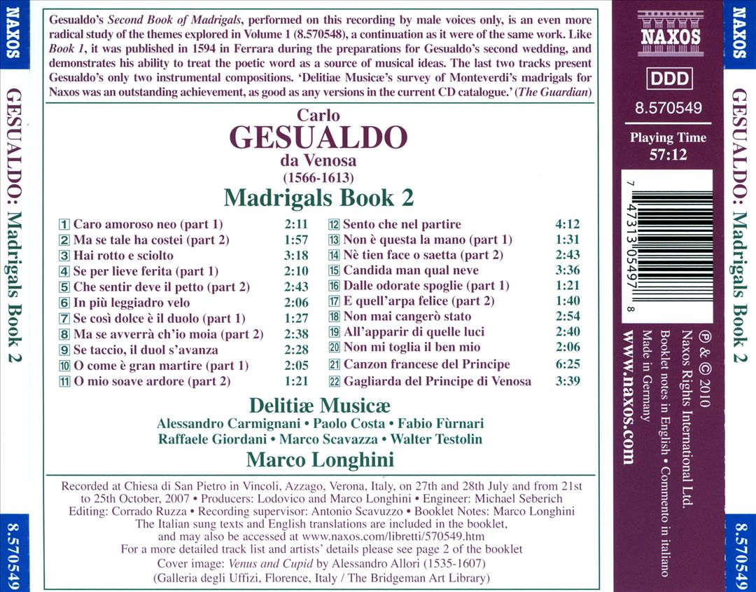 Carlo Gesualdo: Madrigals, Book 2 cover art