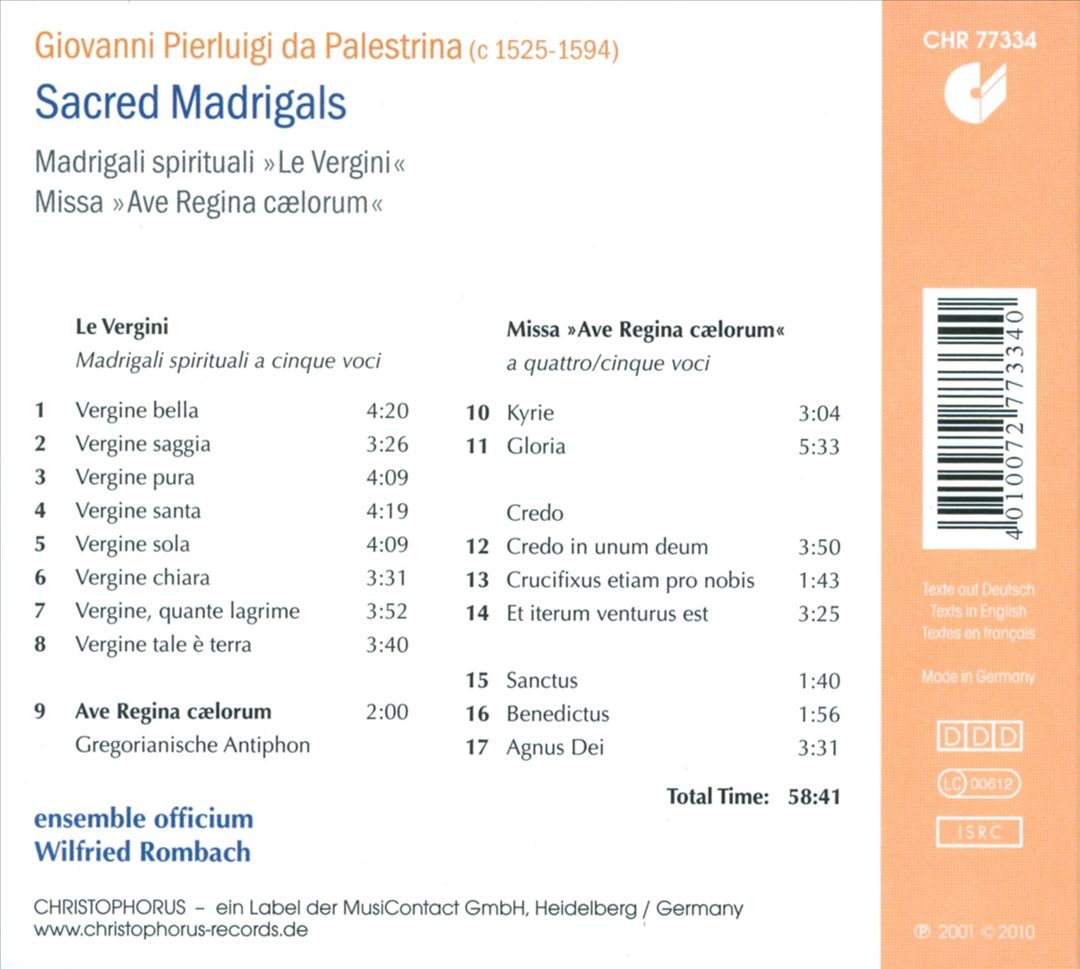 Giovanni Pierluigi da Palestrina: Sacred Madrigals cover art