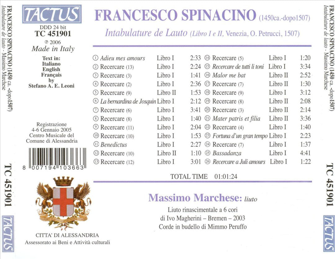Spinacino: Intabulature de lauto cover art