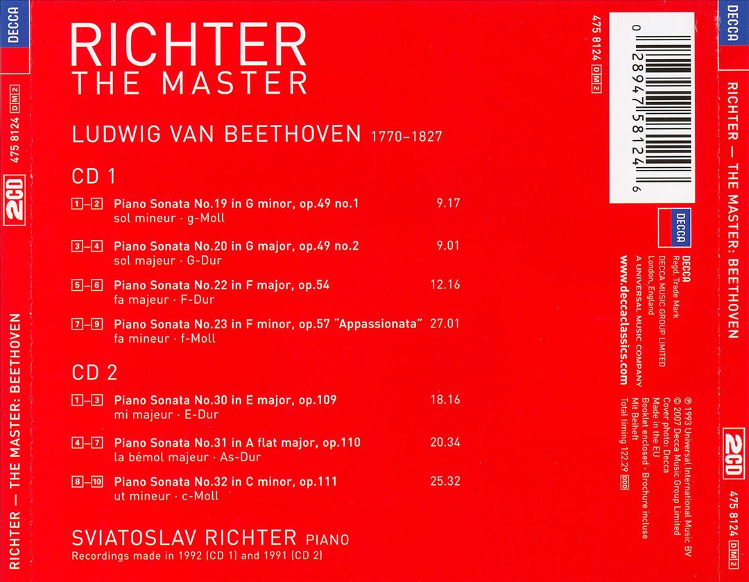 Richter the Master, Vol. 1: Beethoven cover art