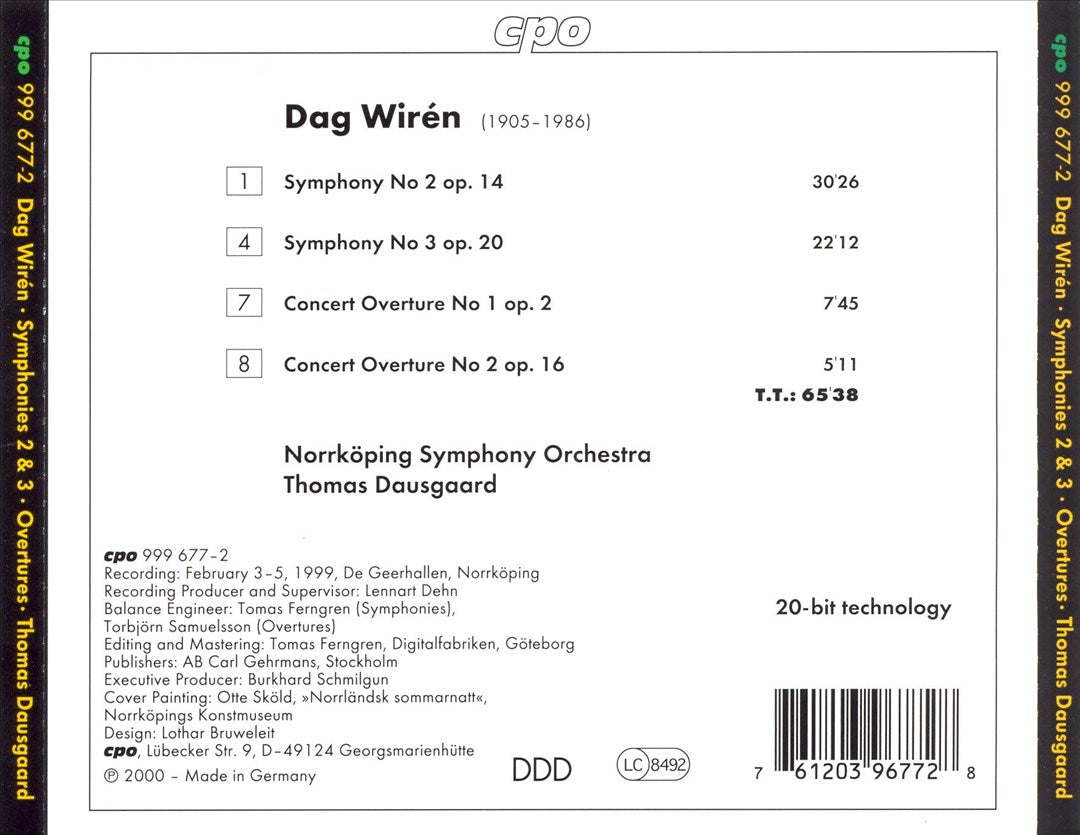Dag Wirén: Symphonies 2 & 3; Concert Overtures cover art