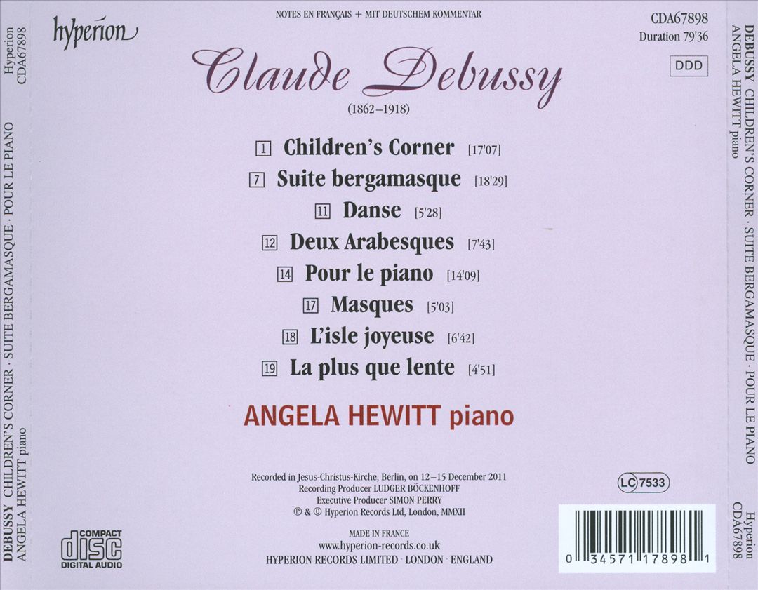 Debussy: Suite bergamasque; Children's Corner; Pour le piano; Masques; L'isle joyeuse; Deux Arabesques cover art