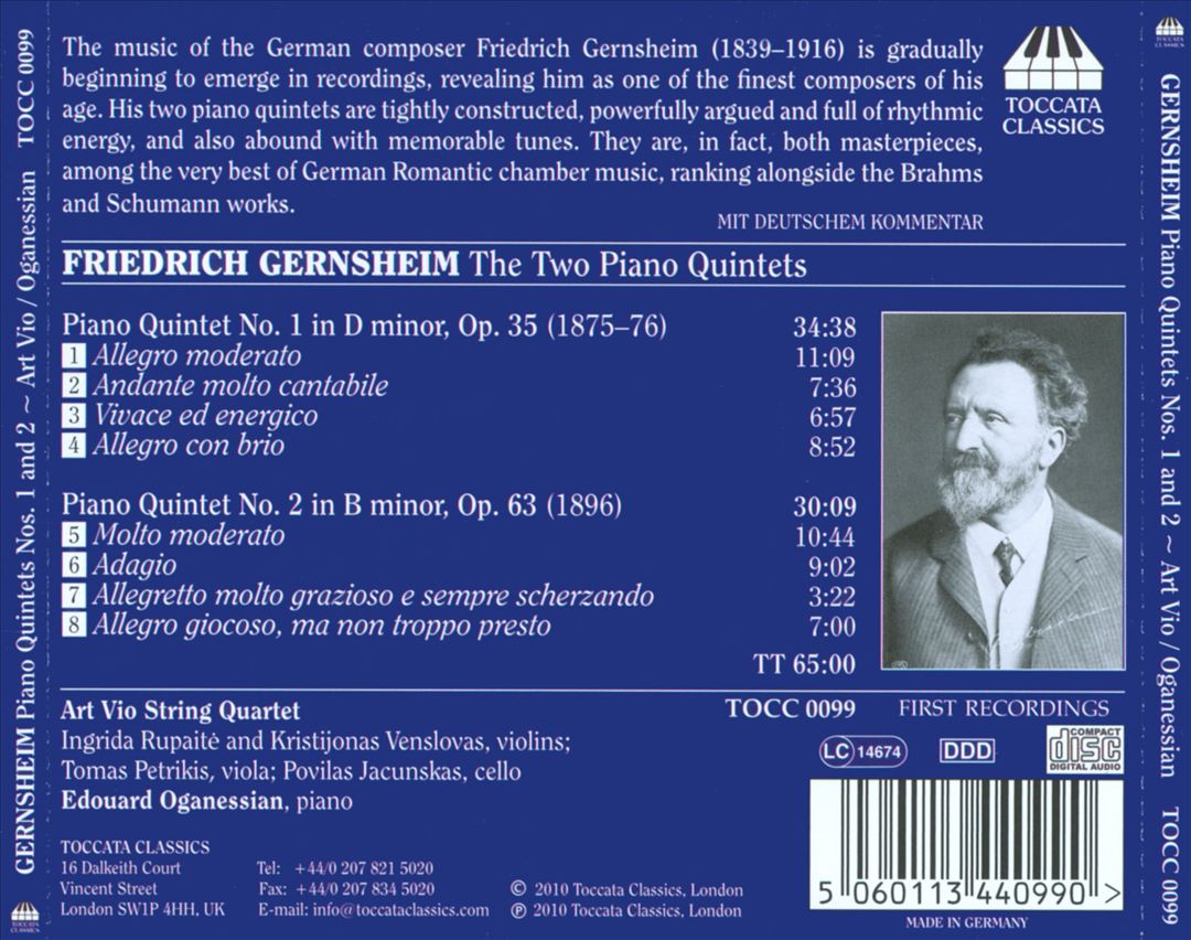 Friedrich Gernsheim: Piano Quintet No. 1 in D minor, Op. 35; Piano Quintet No. 2 in B minor, Op. 63 cover art