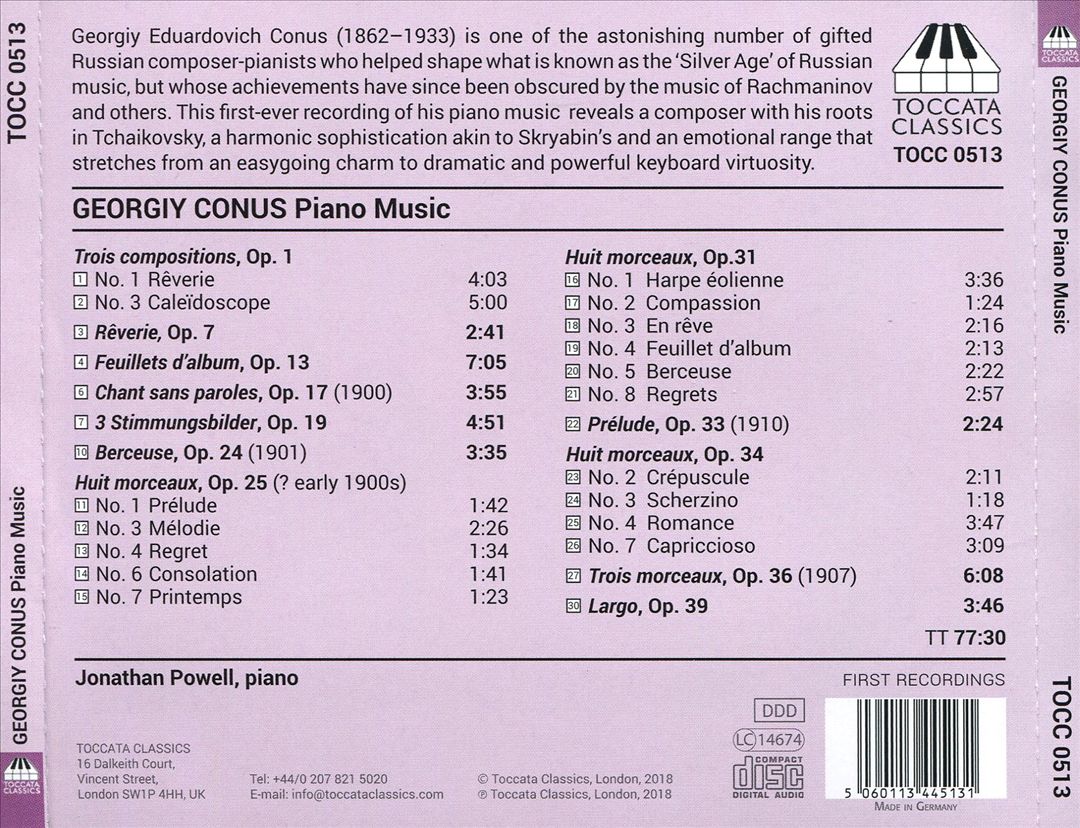 Georgiy Conus: Piano Music cover art