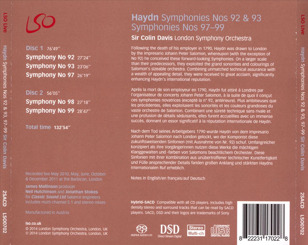Haydn: Symphonies Nos. 92, 93 & 97-99 cover art
