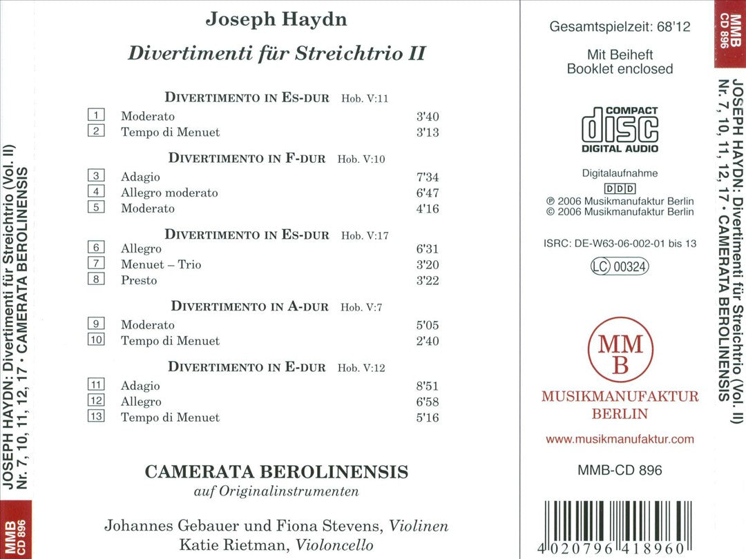 Haydn: Divertimenti für Streichtrio, Vol. 2 cover art