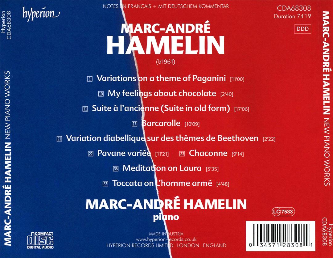 Marc-André Hamelin: Variations on a theme of Paganini; My feelings about chocolate; Suite à la ancienne; Etc. cover art