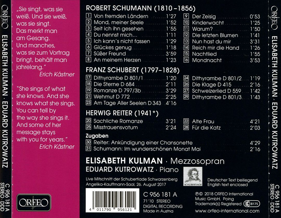 Robert Schumann, Franz Schubert, Herwig Reiter: Lieder cover art