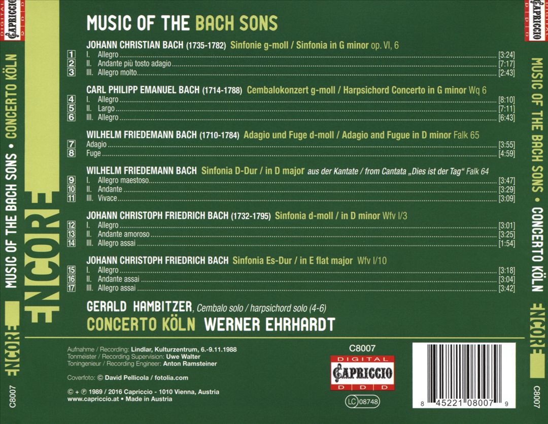 Music of the Bach Sons cover art