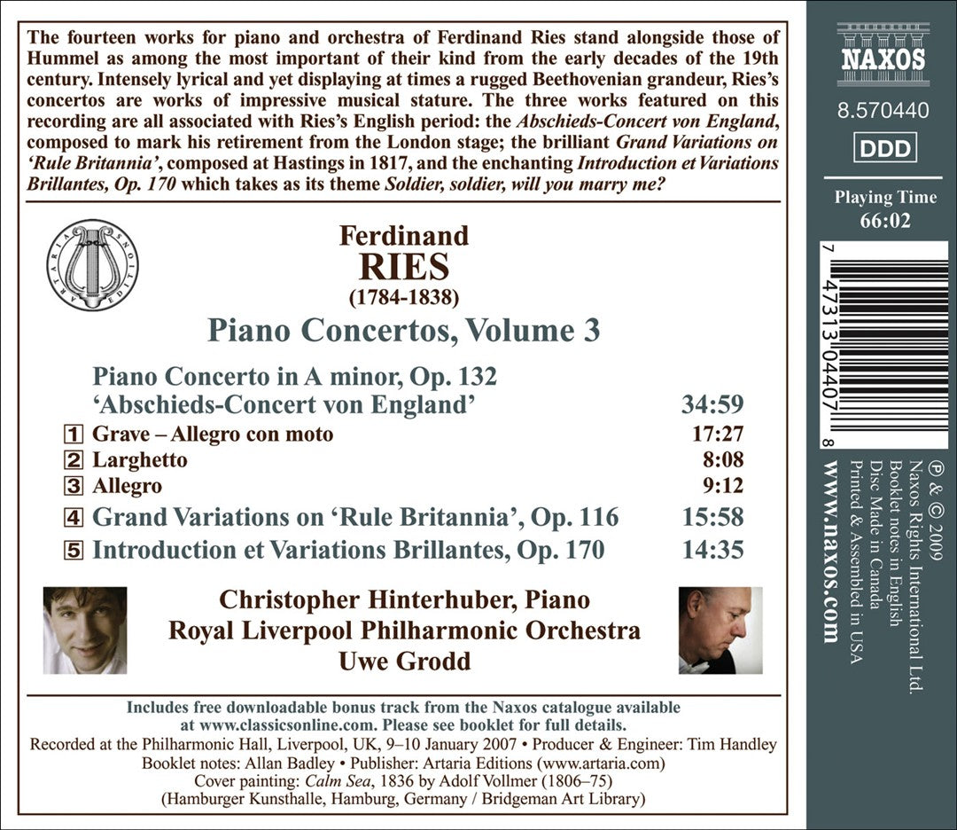 Ferdinand Ries: Piano Concertos, Vol. 3 cover art