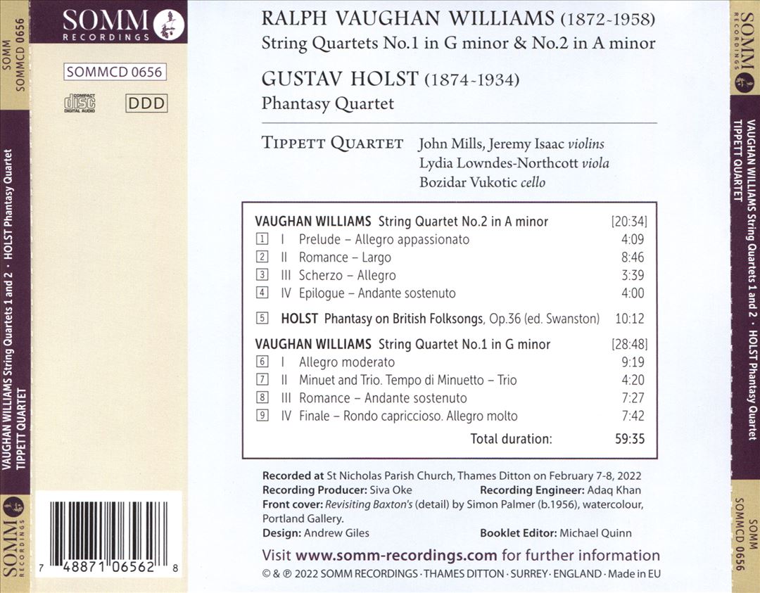 Ralph Vaughan Williams: String Quartets Nos 1 & 2; Gustav Holst: Phantasy Quartet, Op.36 (ed. Swanston) cover art