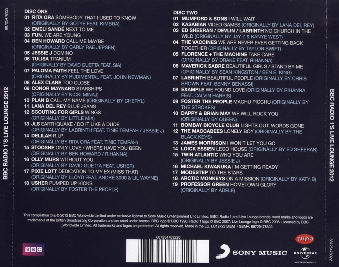 BBC Radio 1's Live Lounge 2012 cover art