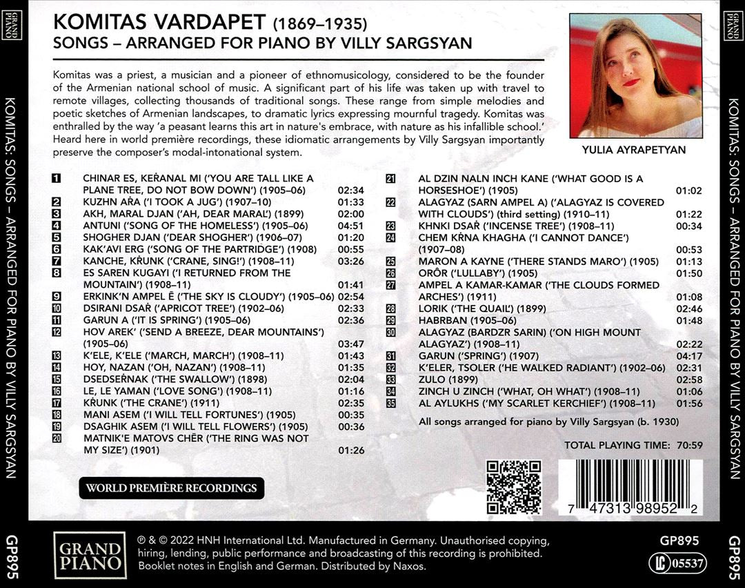 Komitas: Songs arranged for piano by Villy Sargsyan cover art