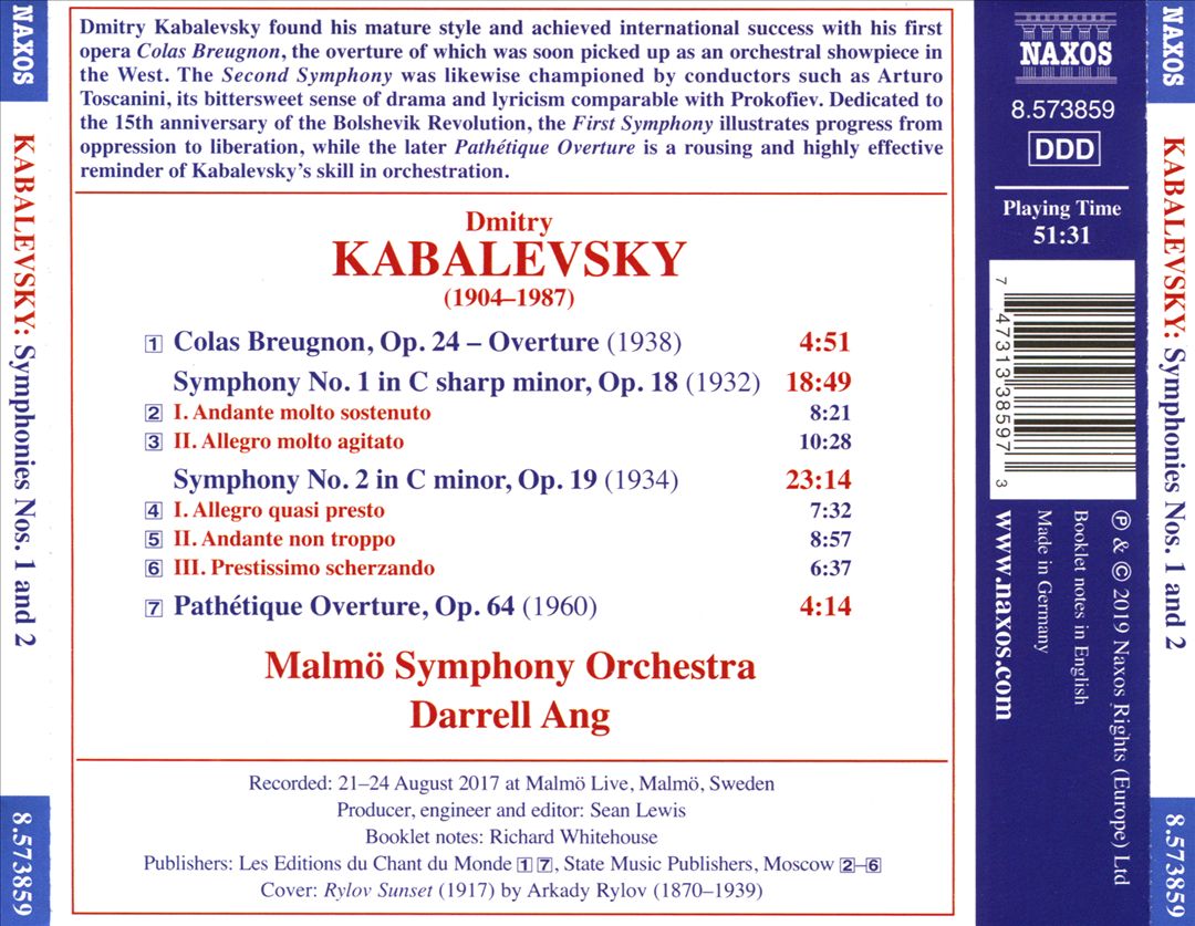 Kabalevsky: Symphonies Nos. 1 & 2 cover art