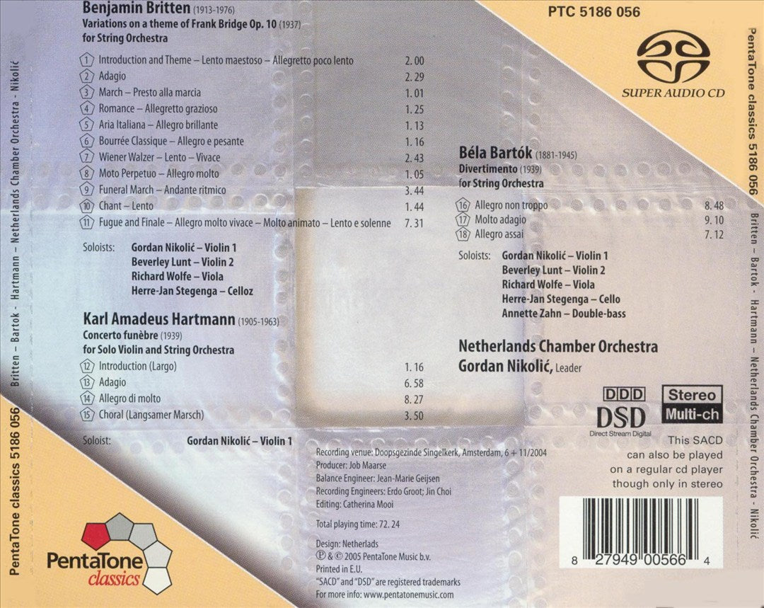 Britten: Frank Bridge Variations; Bartok: Divertimento; Hartmann: Concerto Funèbre  cover art