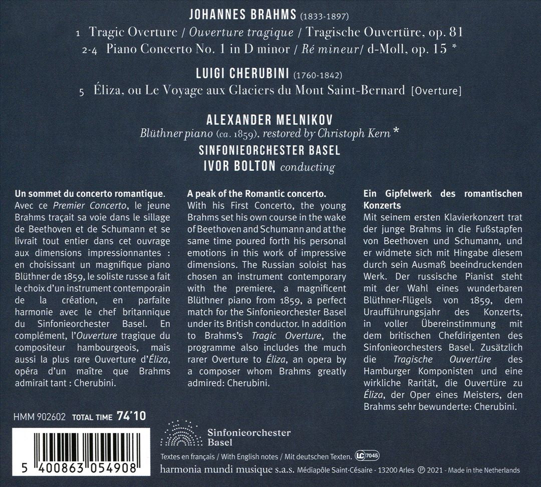 Johannes Brahms: Piano Concerto No. 1; Tragic Overture; Cherubini: Éliza (Overture) cover art