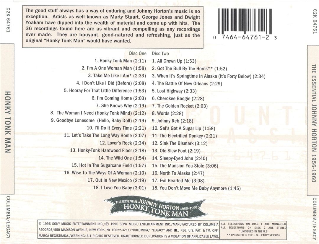 Honky Tonk Man: The Essential Johnny Horton 1956-1960 cover art