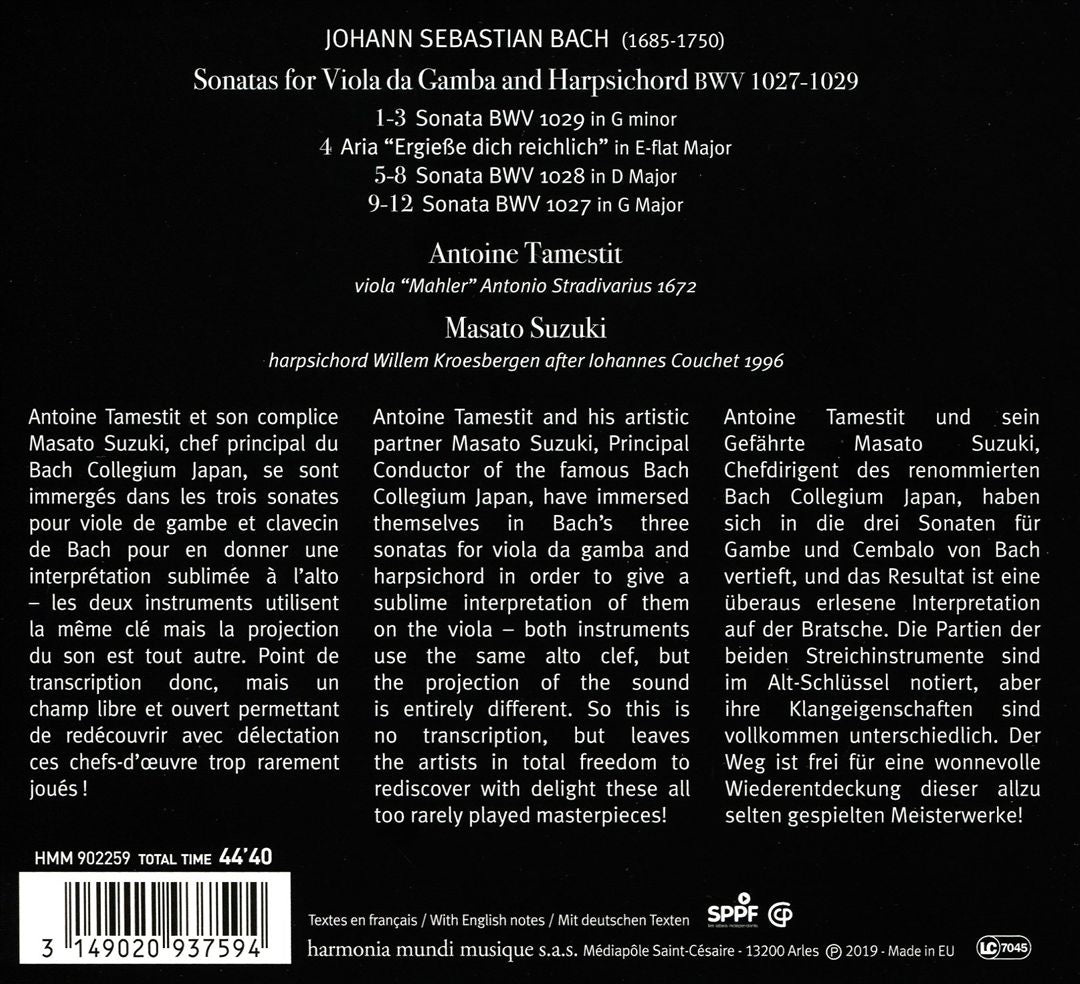J.S. Bach: Sonatas for Viola (da Gamba) and Harpsichord cover art