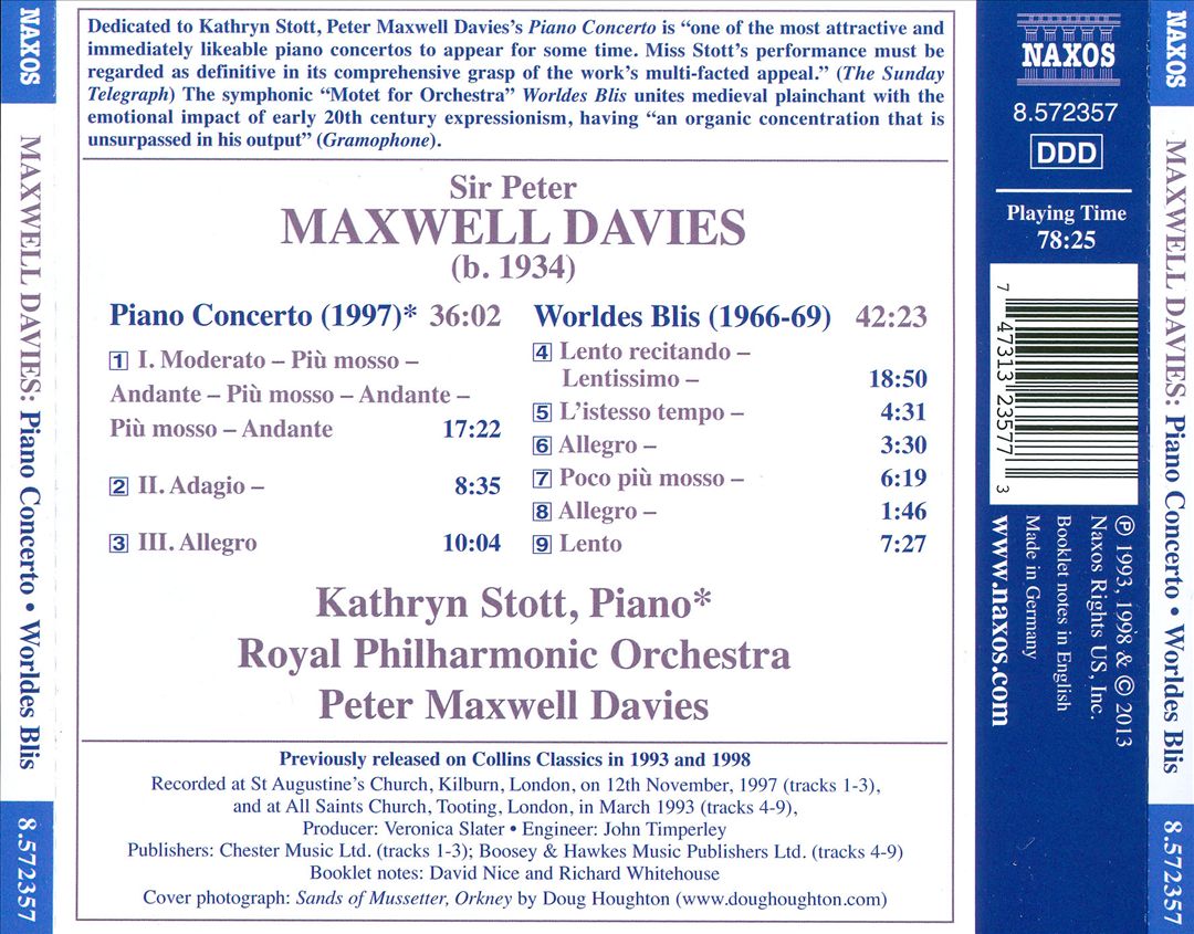 Peter Maxwell Davies: Piano Concerto; Worldes Blis cover art