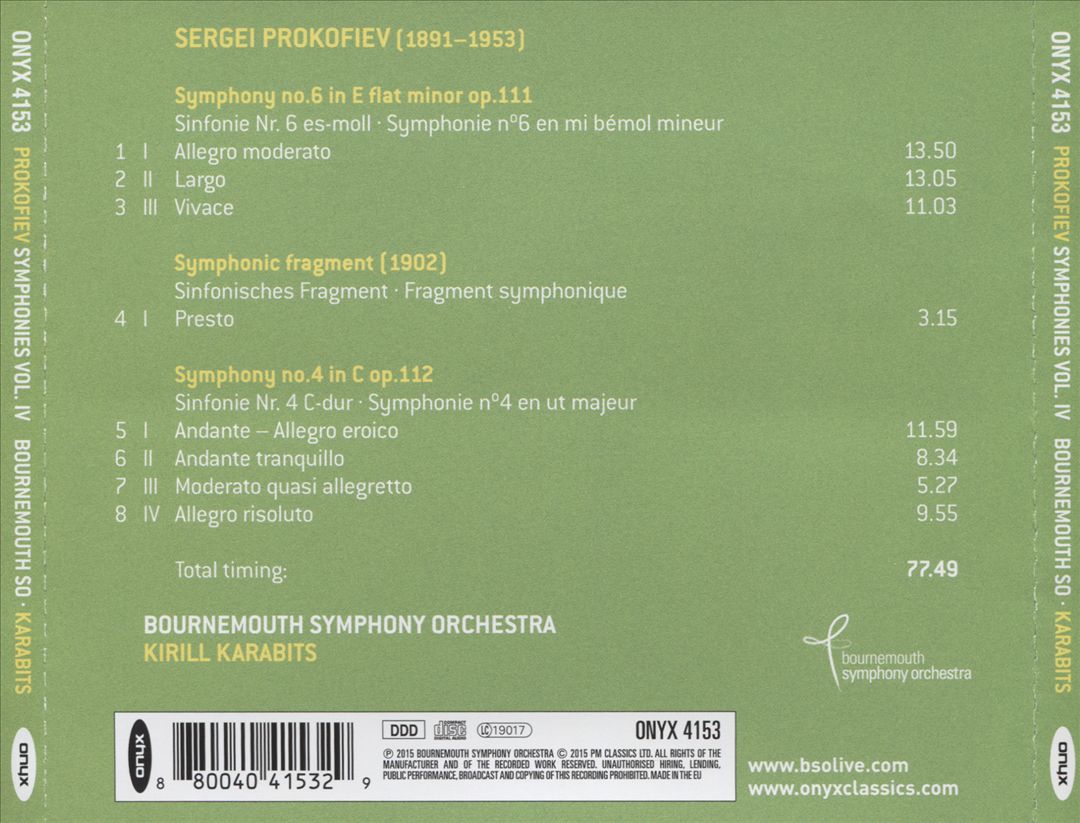 Prokofiev: Symphonies Nos. 4 & 6; Symphonic Fragment cover art