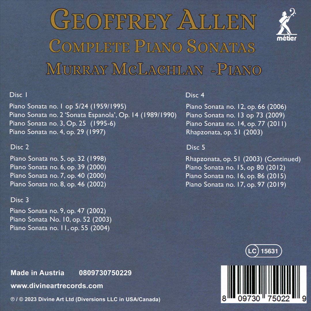 Geoffrey Allen: Complete Piano Sonatas cover art