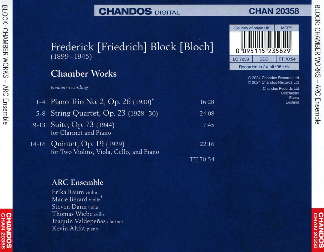 Chamber Works by Frederick Block cover art