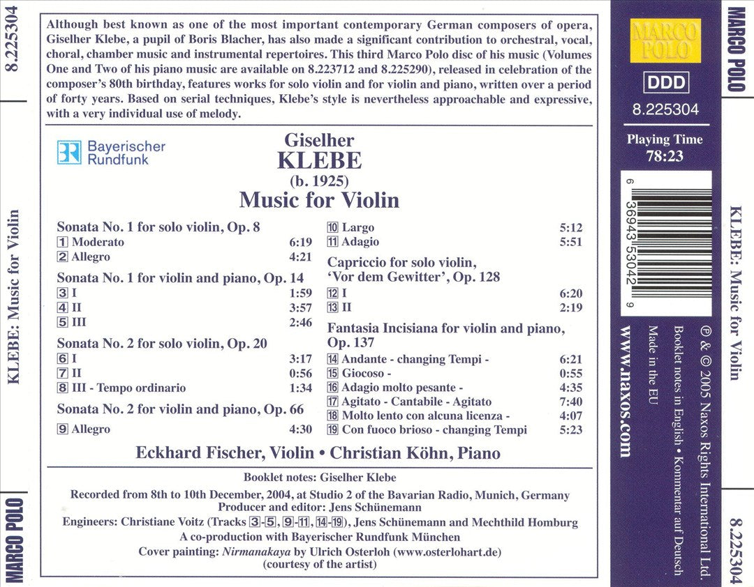 Giselher Klebe: Music for Violin cover art