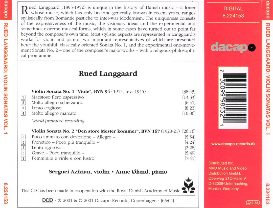 Rued Langgaard: Violin Sonatas Nos. 1 & 2 cover art