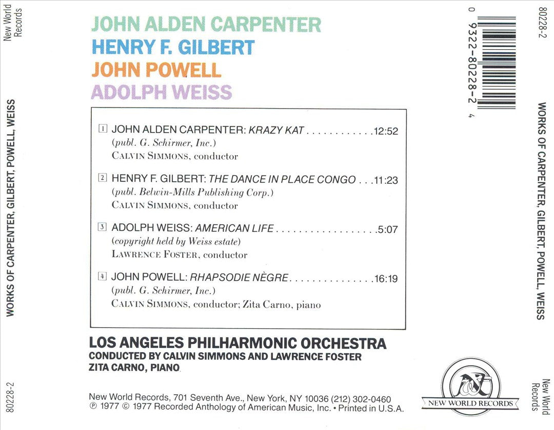 Carpenter: Kra Kat/Gilbert: The Dance In Place Congo/Weiss: American Life/Powell: Rhapsodie Nègre cover art