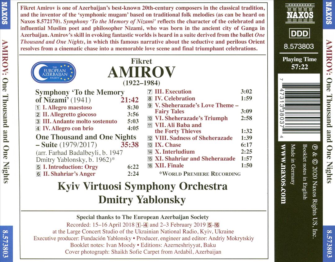 Amirov: One Thousand and One Nights; Symphony 'To the Memory of Nizami' cover art