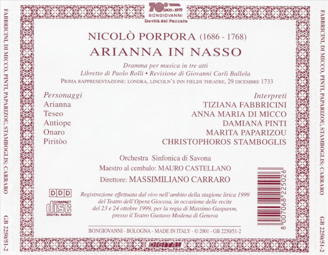 Nicolò Porpora: Arianna in Nasso cover art