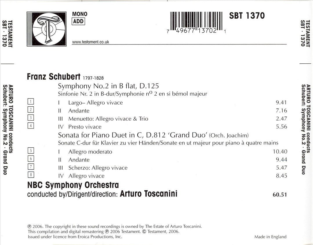 Schubert: Symphony No. 2; Grand Duo cover art